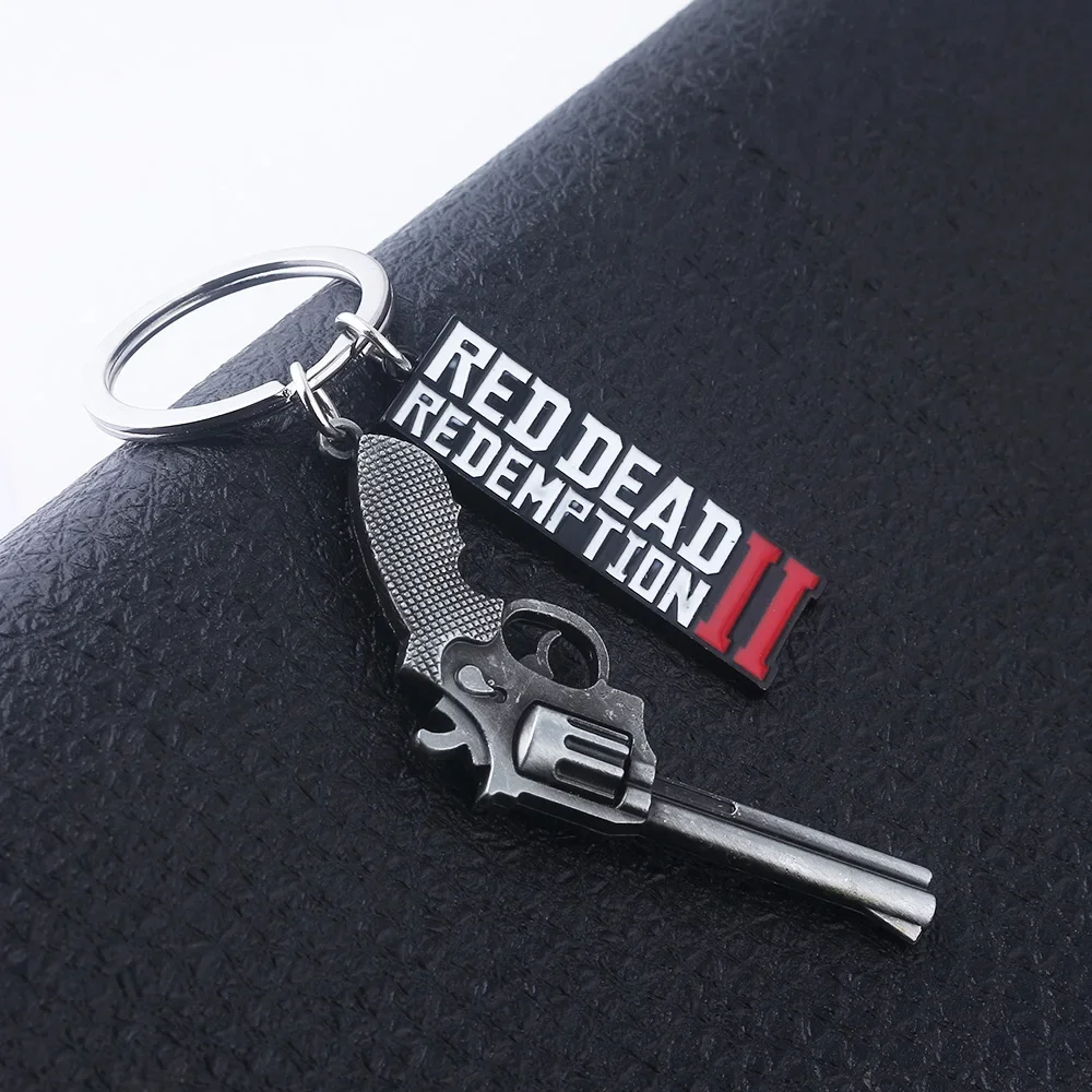 Game Red Dead Redemption Keychain RDR2 Gun Letter Logo Pendant Key Chain for Women Men Keyring Jewelry Gift