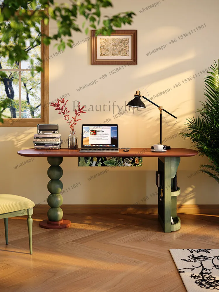Hole board integrated desk antique solid wood with drawers French retro shelf computer desk
