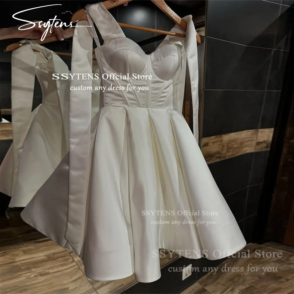 SSYTENS Satin Mini Wedding Dresses 2025 Bride Spaghetti Straps Birthday Sweetheart Lace Up Bridal Party Gowns vestidos de novia