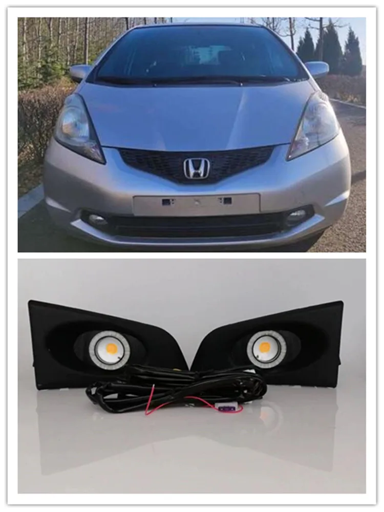 LED Fog Lights Assembly For Honda Jazz Fit GE6 GE8 2008 2009 2010 Front Bumper Fog lamp Replacement Angel Eye Daylight Kits