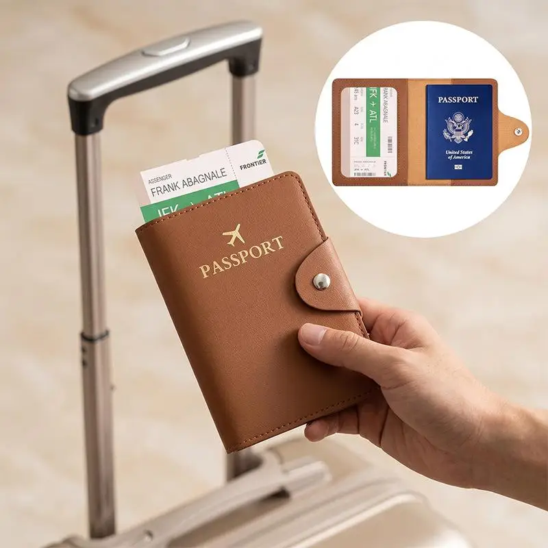 PU Leather Passport Organizer Wallet with Snap Closure Women Multi Color Travel Companion
