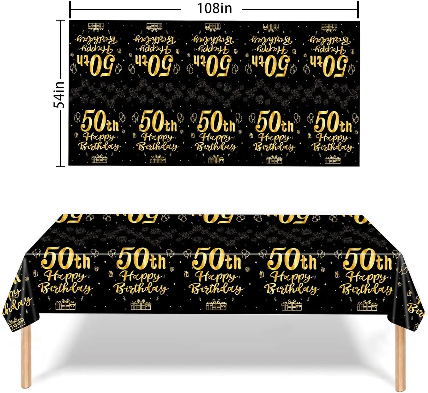 Black & Gold 50th Birthday Party Decorations Banner Hanging Swirls Disposable Tableware 50th Anniversary Decorations Supplies