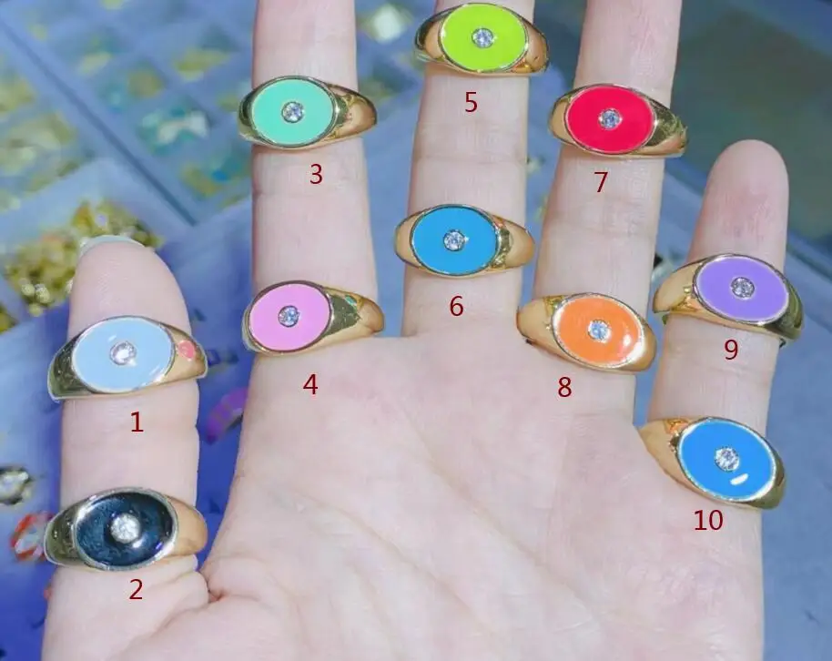 1pcs Colorful Bohemian Zircon star Evil Eye Rhinestone Filled Rings For Women Vintage Boho CZ Devil Ring Enamel Jewelry sdf3