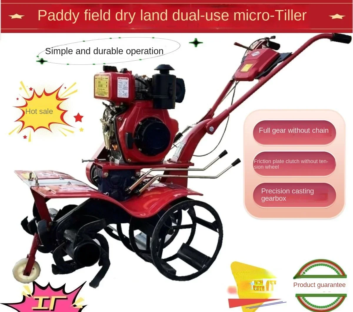 Cross borderNew four-wheel drive micro tiller for both paddy and dry fields