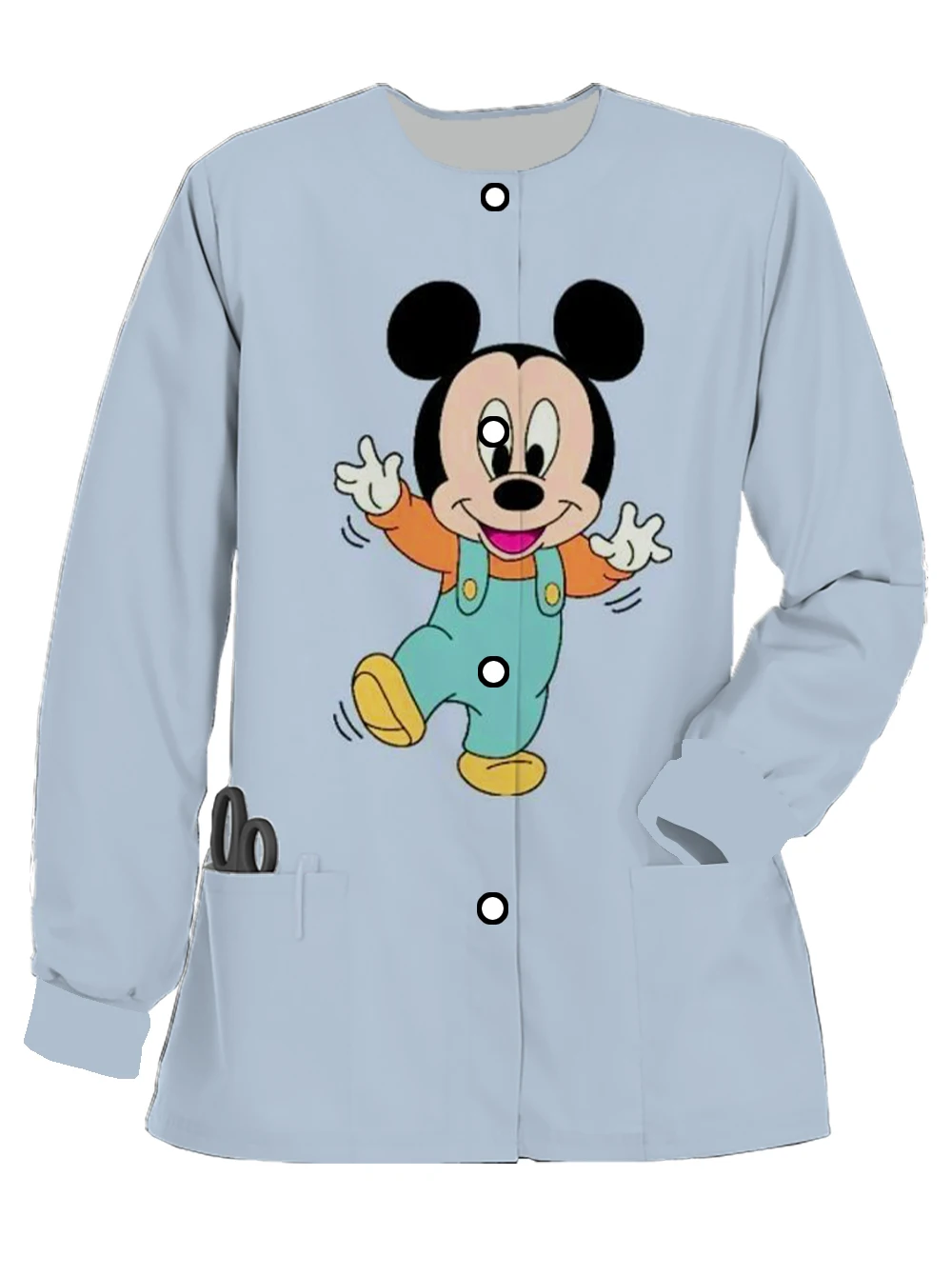 Disney Mickey Minnie Print Spring and Autumn Women's Scrub Pet Doctor Pocket Button Work Uniform Long-sleeved Nurse Uniform