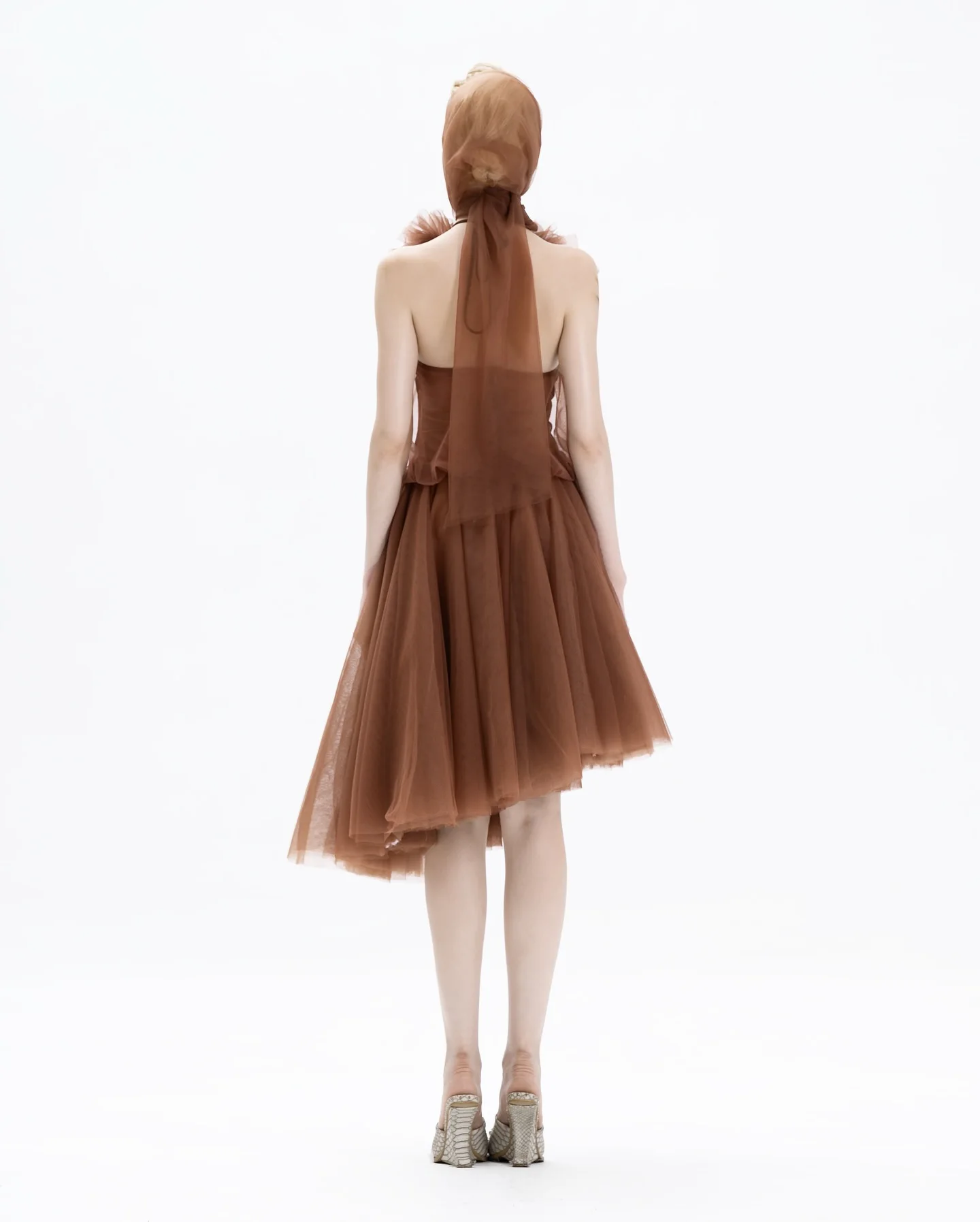 Elegante marrom de malha de gola alta vestidos de baile chique sem mangas chiffon midi vestido de festa inchado em camadas tule floral vestido de festa linha a