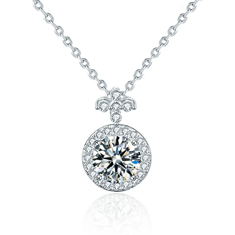 

ZFSILVER Fashion Trend 925 Silver Luxury 1ct Moissanite Clover Round Dangle Necklace Women Accessories Party Jewelry Gift XMA006
