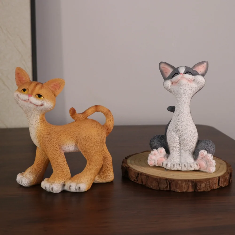 Niedliche Katzenfigur, realistisches Tiermodell, Glückskatzen-Statue aus Kunstharz, Dekoration für Wohnzimmer, Schreibtisch, Geschenk für Kinder – Detail 1