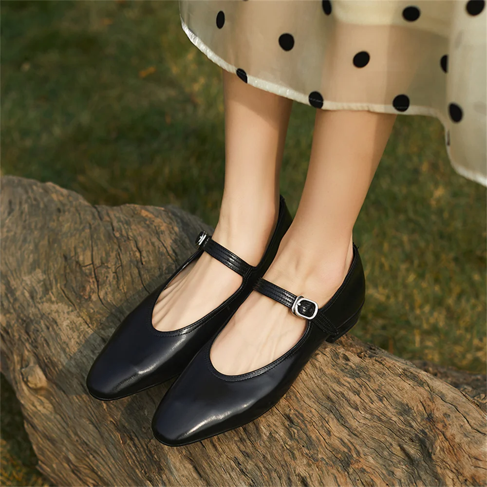 FEDONAS Fashion Women Mary Jane Shoes Genuine Leather Thick Low Heels Buckles Comfort Casual Shoes Woman Female Office Pumps