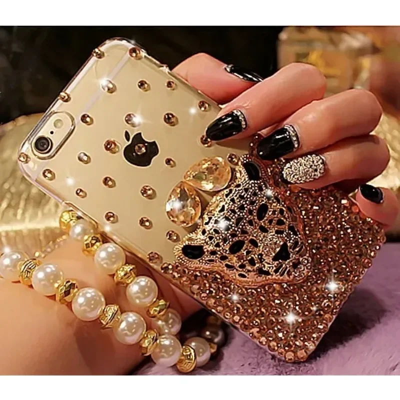 Luxury Hot Tiger Leopard Head Crystal Diamond Glitter Bling Cases for Samsung S24 S20 S21 S22 S23 Ultra PLUS Note 5 8 9 10 20