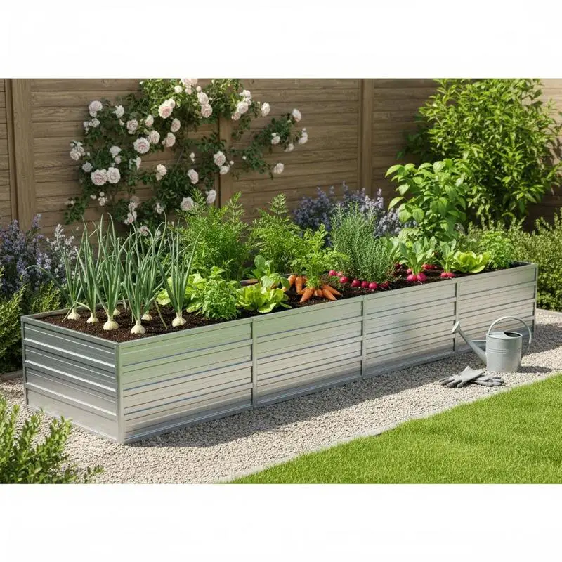 Jardinière surélevée en acier 320x80x45 cm / Bac de plantation. Ce pot à plantes moderne est fabriqué en acier, ce qui le rend robuste et durable. Il convient à la plantation de fleurs, de légumes et de coriandre sur votre patio ou votre balcon. argent