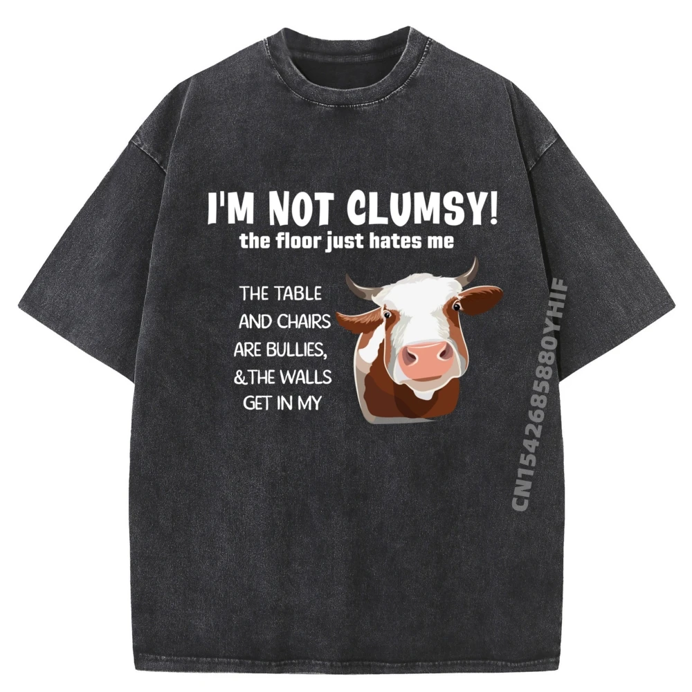 

Корова I M Not Clumsy The Floor Just Hates Me The Table Мужская одежда Oversize Мужская одежда большого размера с стираным принтом