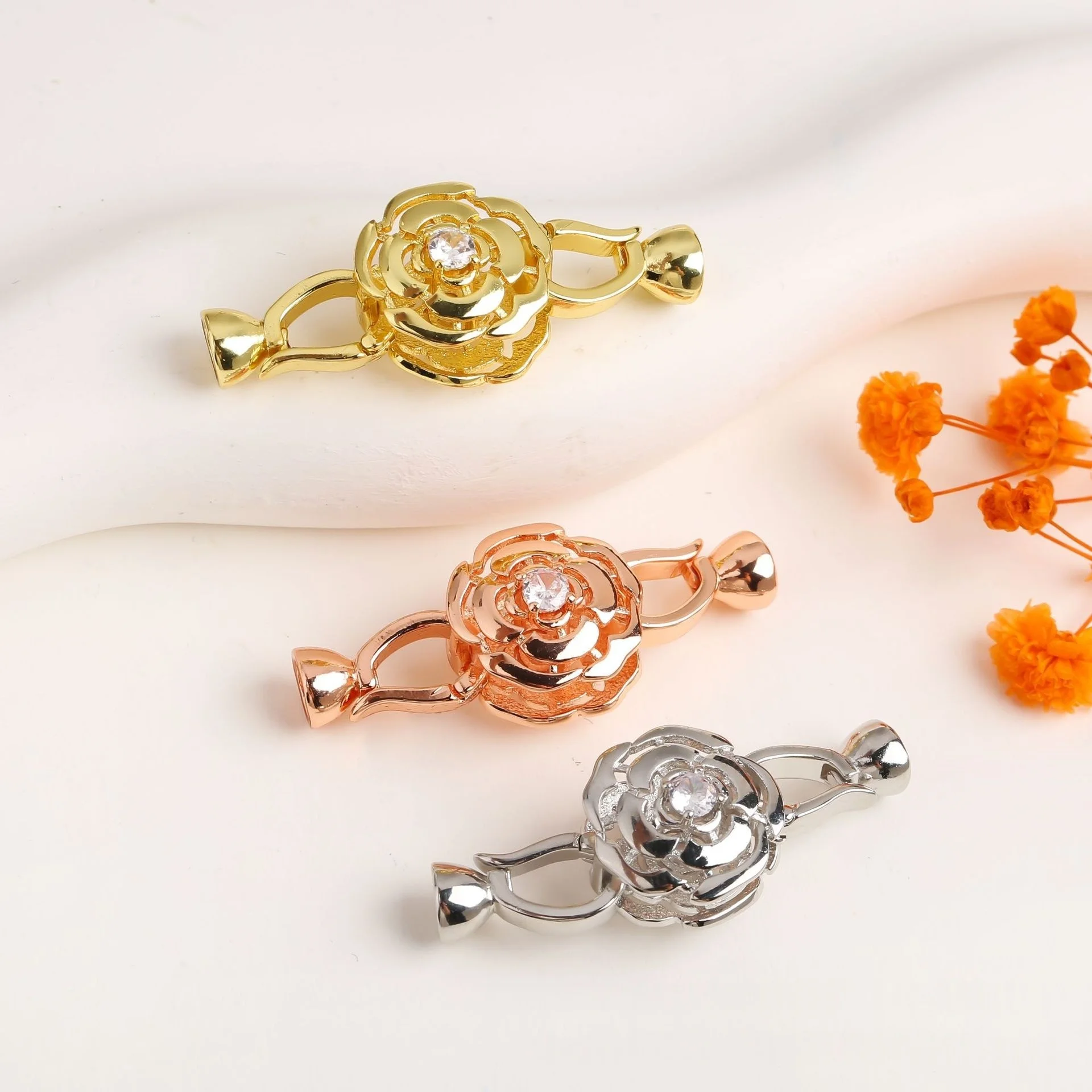 

1 Piece DIY Jewelry Connection Buckle Accessories Copper Inlaid Zirconium Hollow Rose Pearl Necklace Bracelet Finishing Buckle