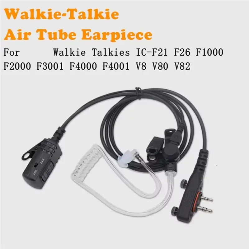 New Walkie Talkie PTT Mic Headset Earpiece For ICOM IC-F16 F21 F26 F1000 F4000 F4001 V8 V80 Radio Air Tube Headphones