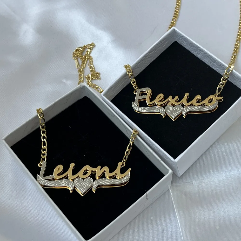 DUOYING Custom Nameplate Necklace Double Layer Jewelry Personalized Design Your Name Necklace Hiphop Pendant Stainless Steel