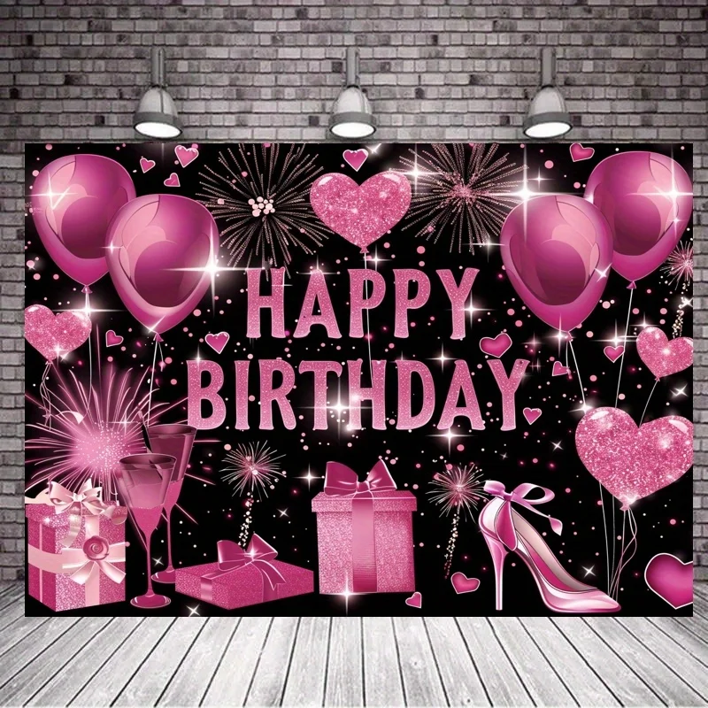 

Розовая золотая ткань для фона на день рождения, черная розовая Золотая баннер на день рождения розовое золото с логотипом на день рождения