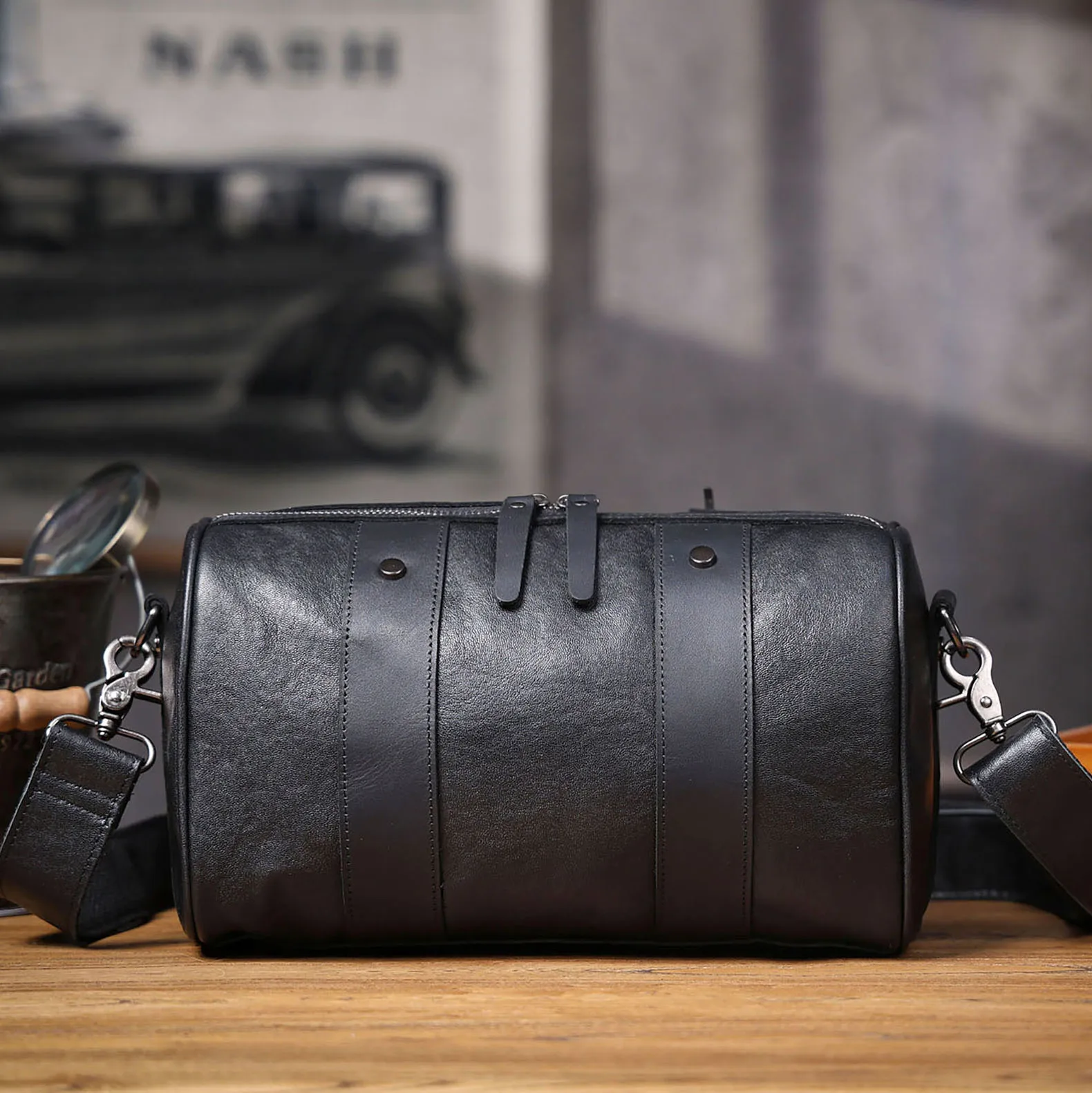 Echte Leder-Umhängetasche für Herren, einfache Rindsledertasche, hochwertiges, pflanzlich gegerbtes Leder, modischer Casual-Stil. – Detail 13