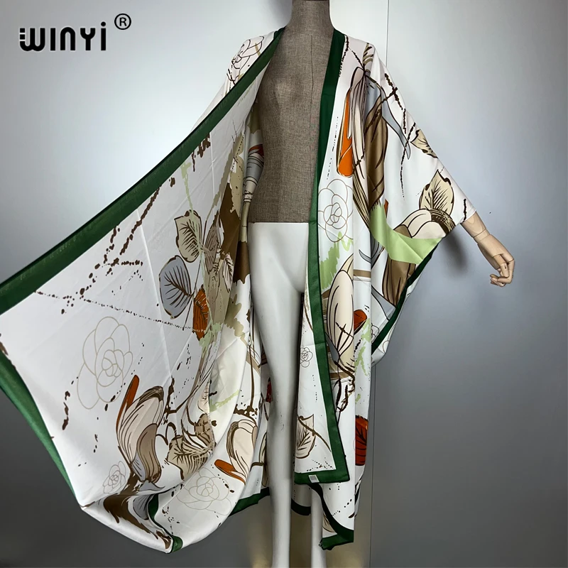 WINYI Kimono bohémien Cardigan allentato abiti da spiaggia donna copricostume abito da sera lungo piumino abito ampio costumi da bagno di lusso
