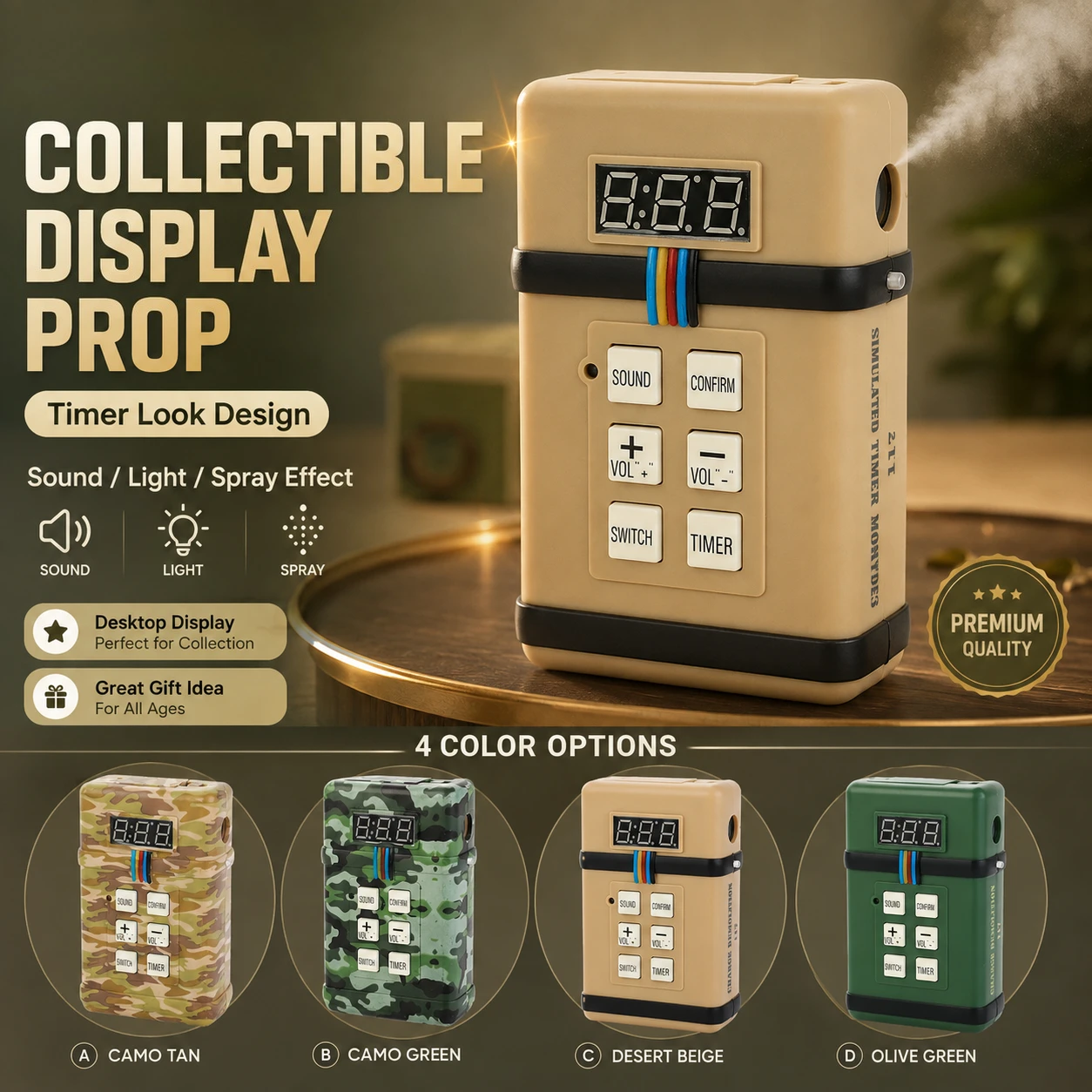 Creative Simulation Scene Hobby Toy Digital Timing Function Light Sound Spray Effect Desktop Decor Prop for Collection & Show