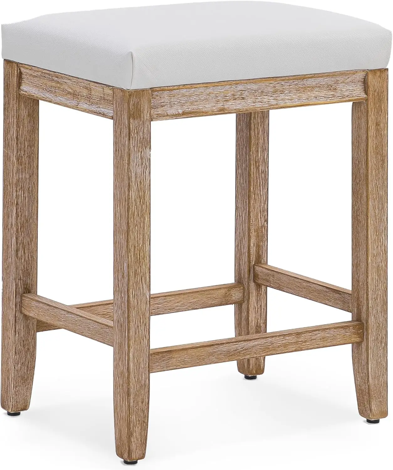 

Counter Height White Bar Stool For Kitchen Counter Modern Backl Barstool With Upholstered Faux Leather Seat And Solid Wood Leg