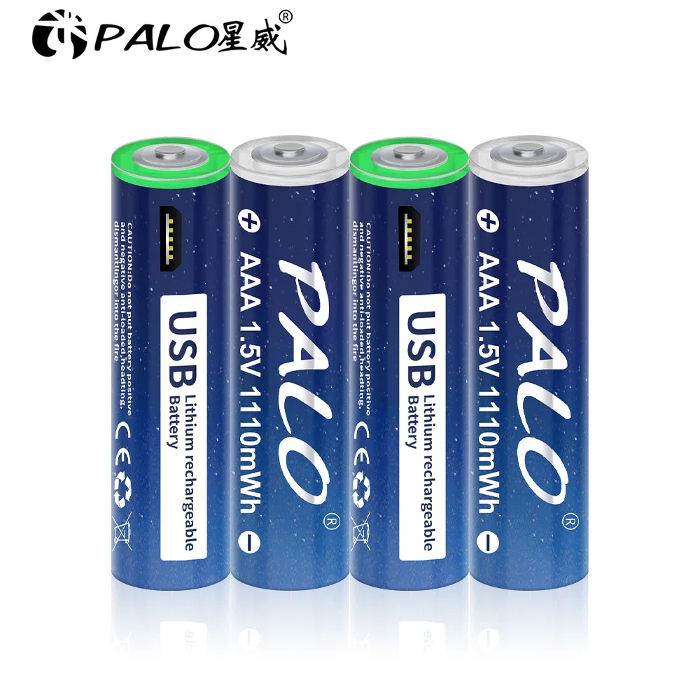 PALO 1100mWh 1.5V AAA Lithium Rechargeable Battery AAA 1.5V Li-ion USB Battery For Remote control Wireless mouse + USB Cable