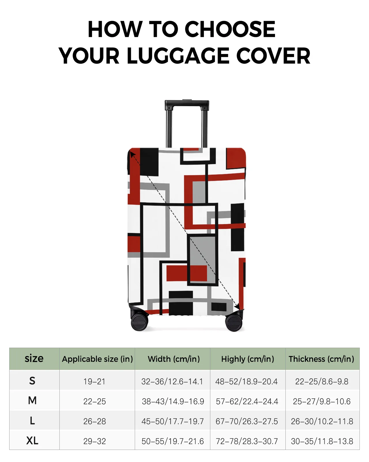 Nordic Retro Medieval Geometric Abstract Red Luggage Cover Stretch Baggage Dust Cover for 18-32 Inch Travel Suitcase Case