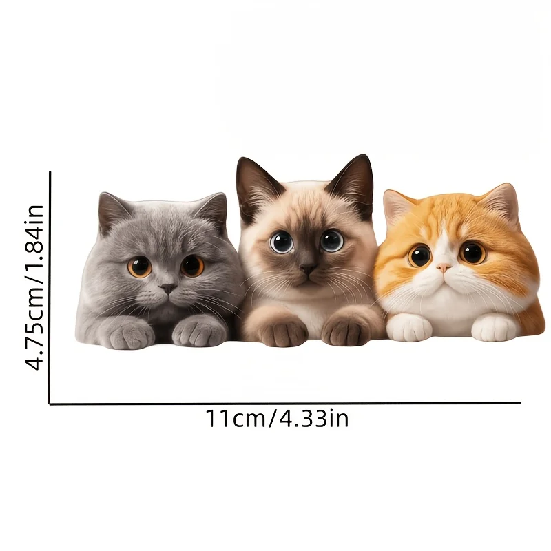 Three Cute Kittens in Heart Vinyl Car Sticker, Creative Pet Decal for Laptop, Window, Body, Smooth Surfaces Decor