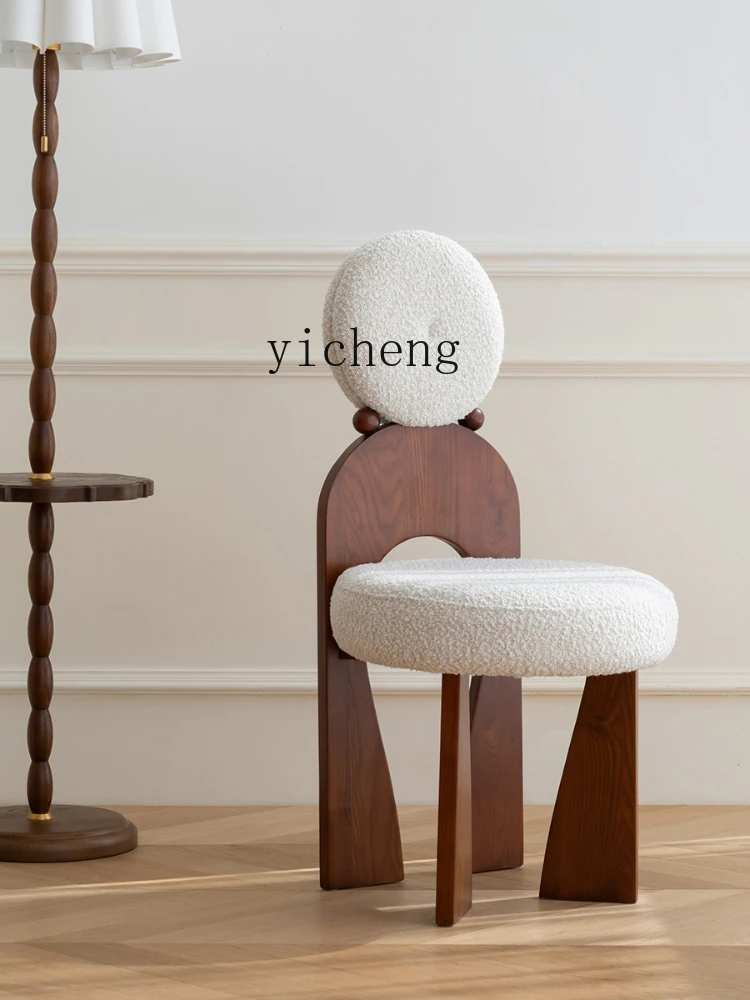 YY Vintage Solid Wood Dining Chair Home Living Room Simple Chair Mid-Ancient Lambswool Leisure