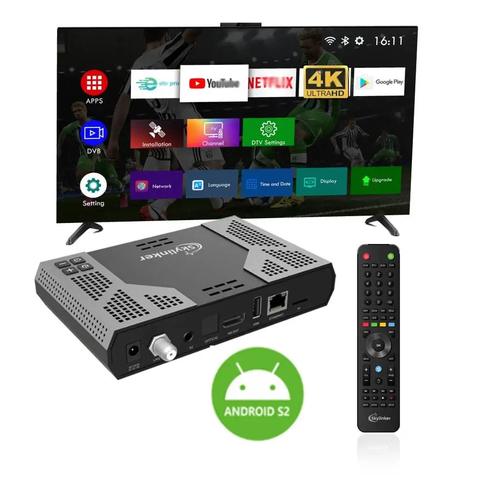 4K Android OTT+DVB-S2 Hybrid TV Box hi6323 5G Wifi 2+16GB OTT+H.265 DVB Decoder Digital Satellite TV Receiver Combo Set-top Box