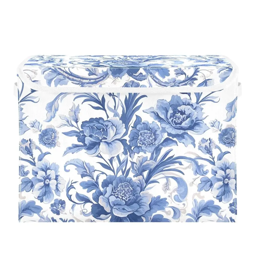 

Синие складные коробки для хранения с ручками и крышками - 16.5x12.6x11.8 дюймов, из ткани Оксфорд и сотового каркаса, Du