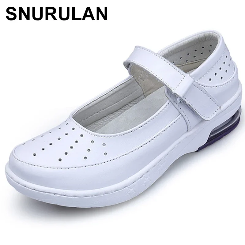 

SNURULANWoman Buckle Strap Nurse shoes women Platform soft Comfortable Air cushion casual genuine leather cutouts Antiskid shoes