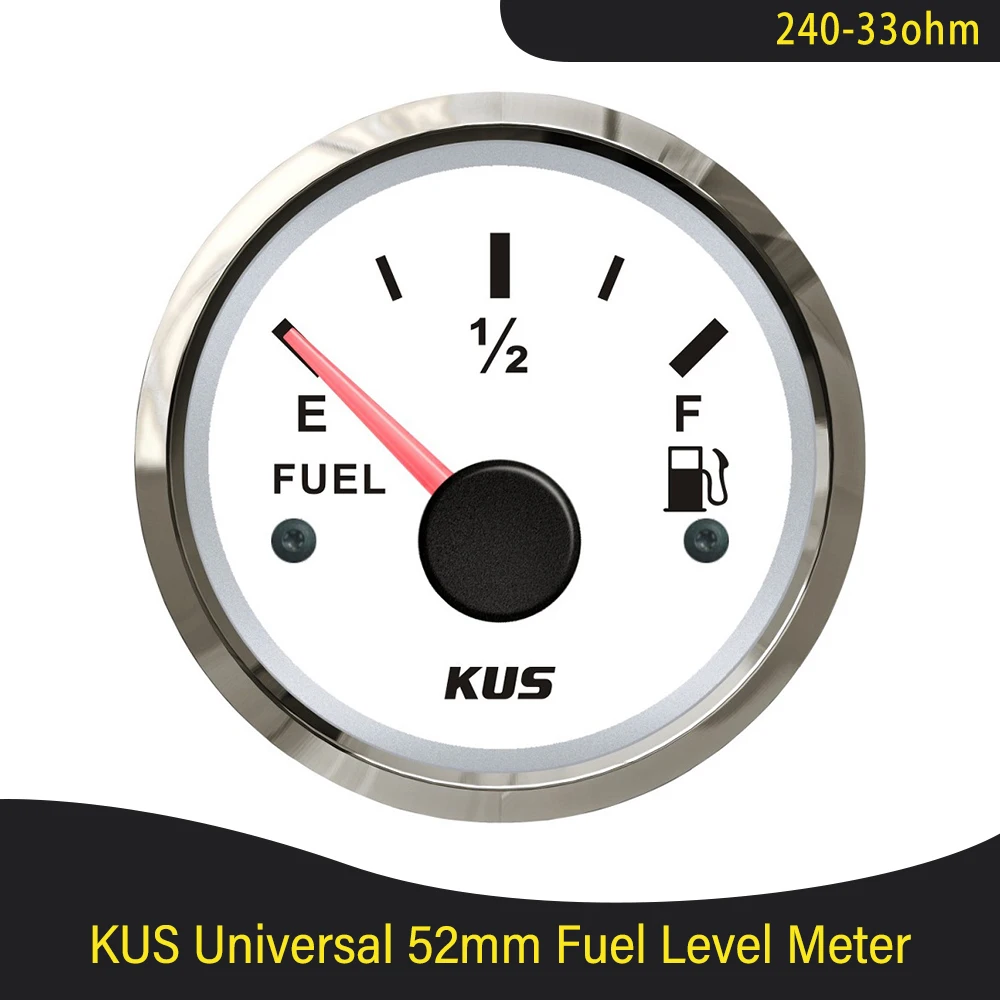 KUS Newest 52mm Marine Auto Fuel Oil Tank Level Gauge Meter 0-190ohm 240-33ohm Signal with Red/Yellow for Boat Car Truck RV