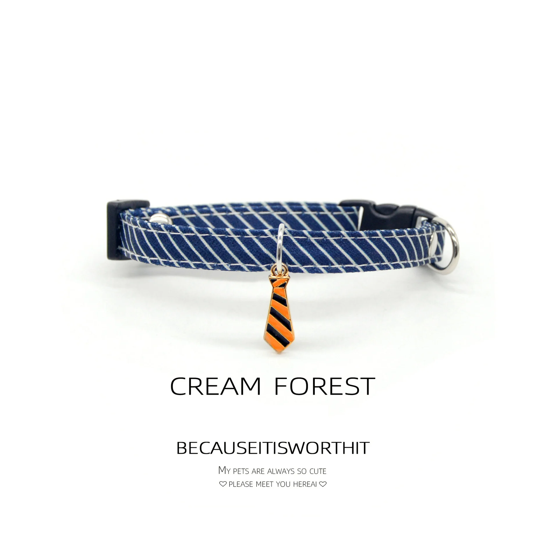 Collare per gatti in poliestere a righe 1 pc con ciondolo per cravatta-elegante accessorio per cani di piccola taglia