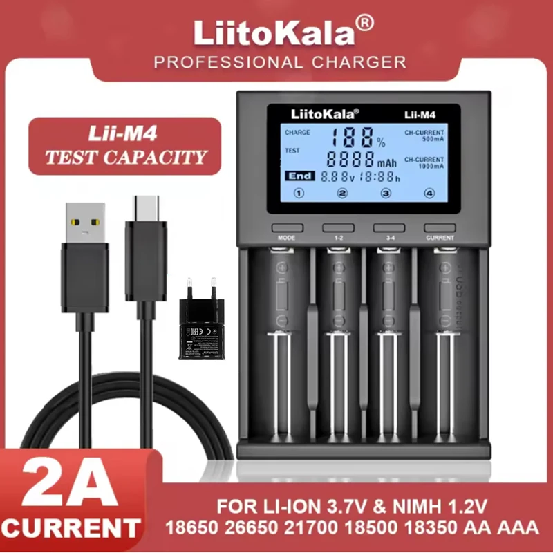

LiitoKala Lii-202 Lii-402 Lii-M4 Lii-M4S Lii Lii-S2 Lii-S4 3,7 В 18650 18350 26650 14500 16340 Интеллектуальное зарядное устройство для литиевых NiMH аккумуляторов