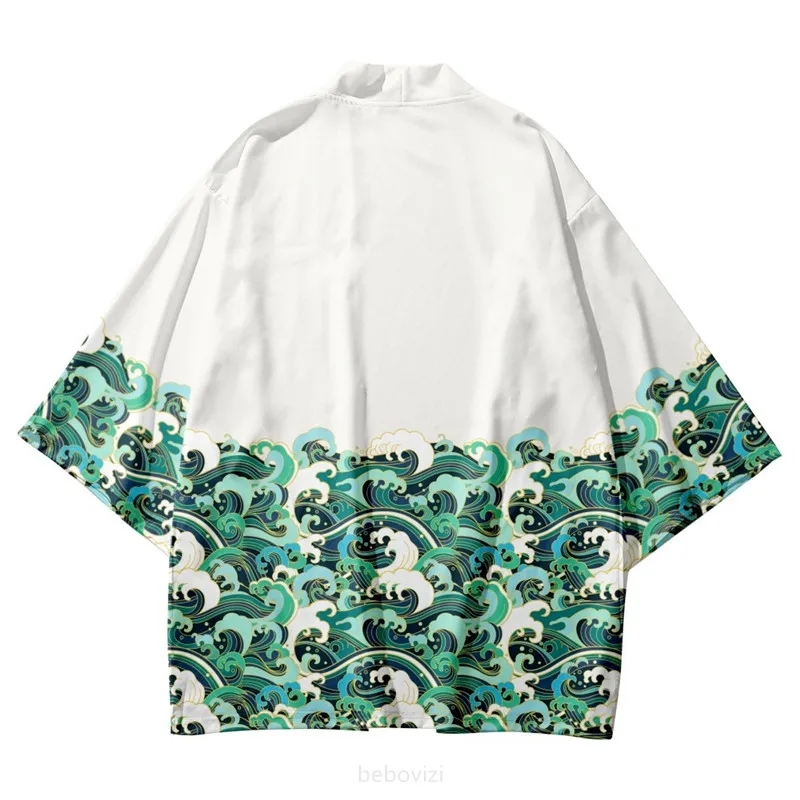 The Great Wave Of Kanagawa Print Yukata Men Women Fashion Cardigan Blouse Haori Obi Asian Clothes Harajuku Japanese Kimono