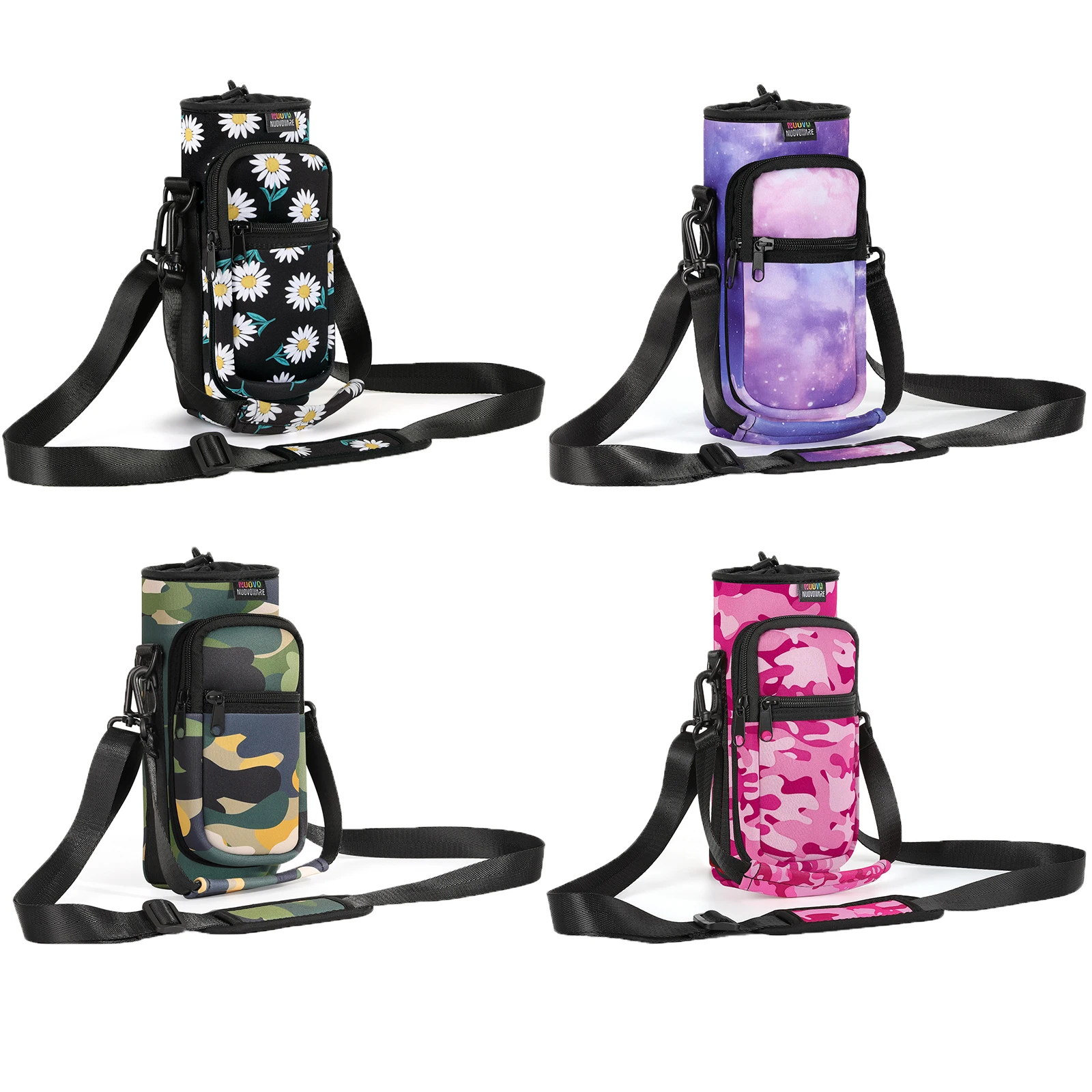 Nuovoware Water Bottle Carrier Bag 25oz Bottle Pouch Holder Adjustable Shoulder Hand Strap 2 Pocket Sling Neoprene Sleeve