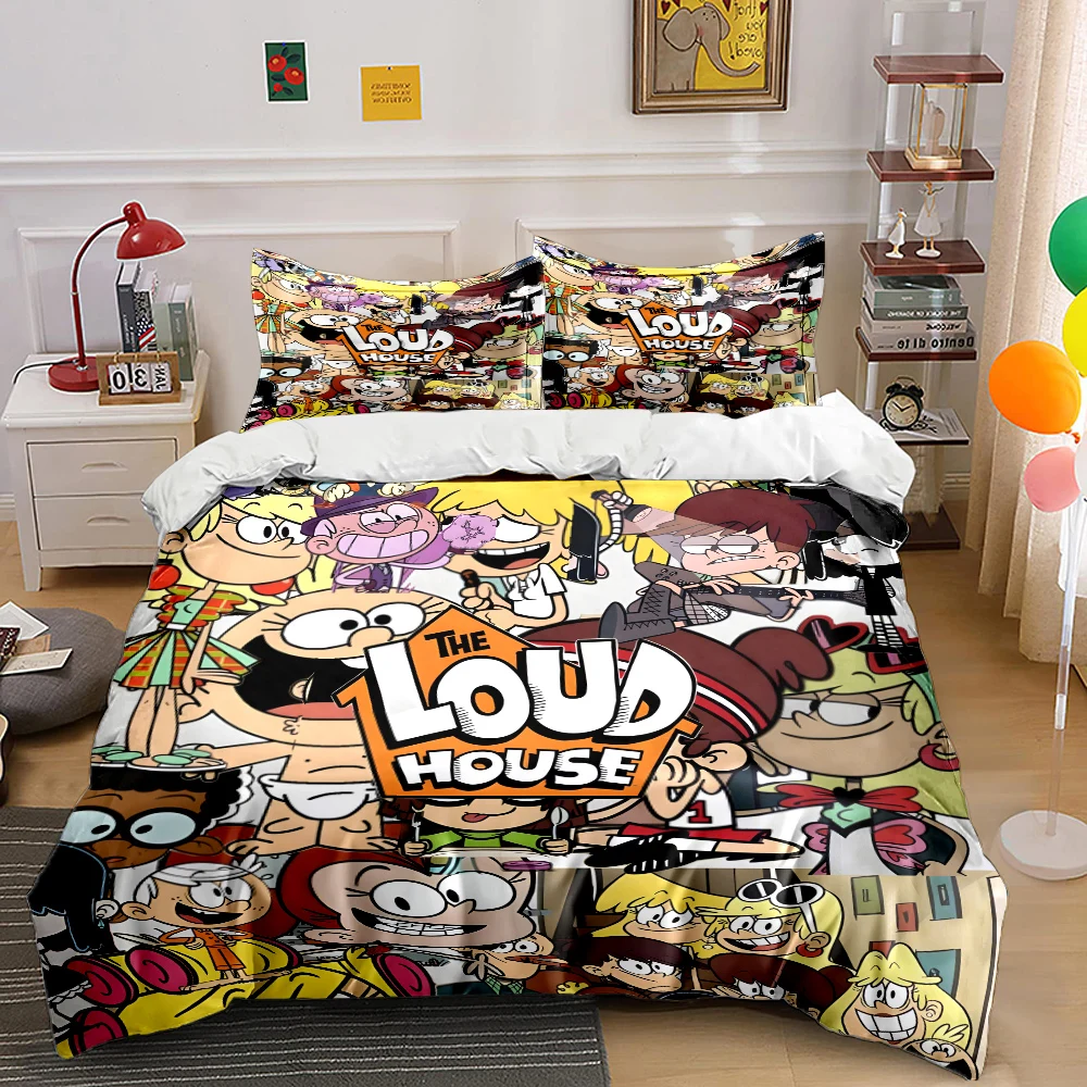 Cartoon L-L0ud House Duvet Cover Set with 3D Printing Design Soft Polyester Bedding Set All-Season Comfort Machine Washable