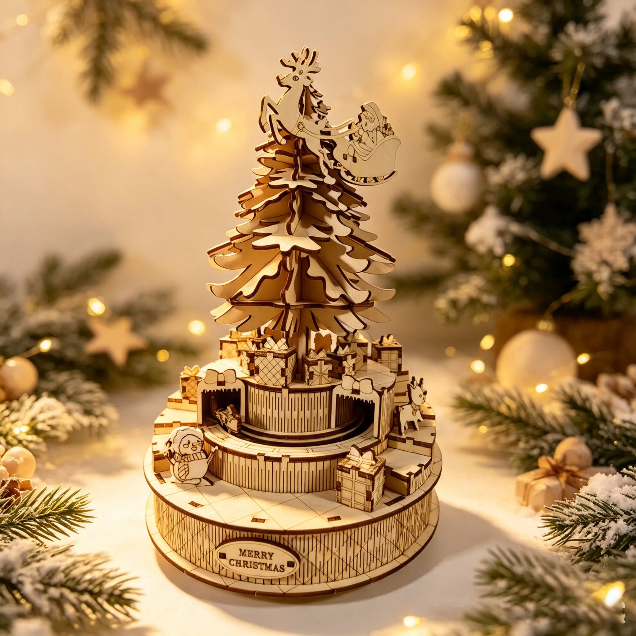 クリスマスシダー3d-diy回転式ミュージカルモデルキット—温かくお祭りの雰囲気を演出し、完璧なクリスマスギフトになります。