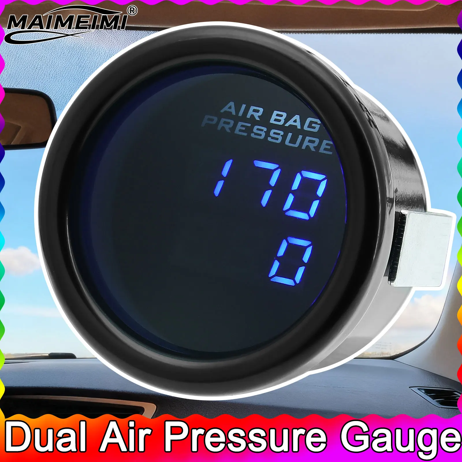 

Универсальный светодиодный манометр с 2 дисплеями и двойной пневматической подвеской, измеритель 52 мм + датчики, манометр для езды на воздухе с датчиками 1/8NPT, СИНИЙ 220PSI