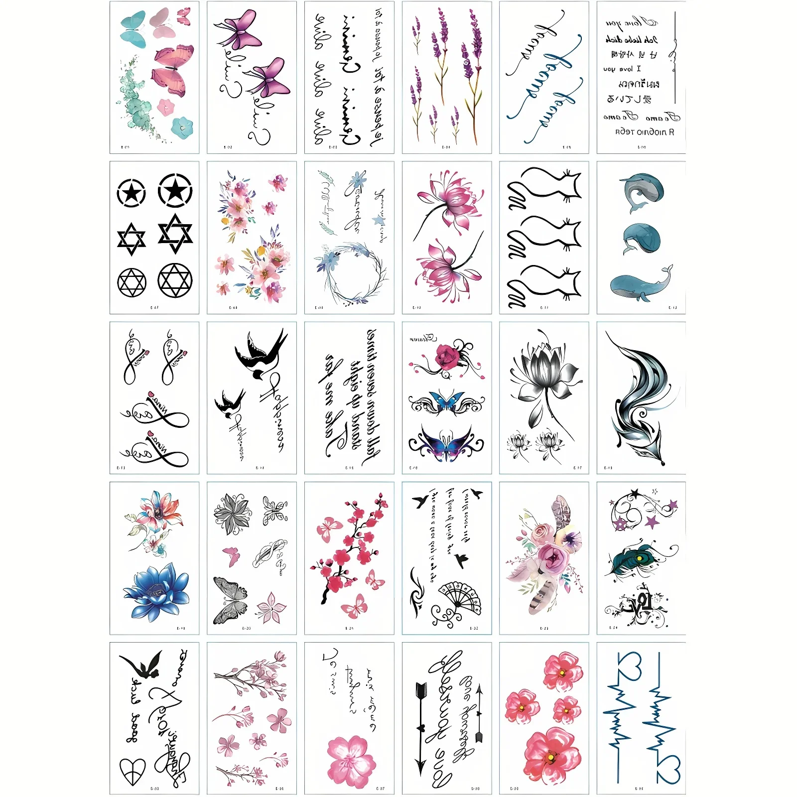 30pcs Waterproof Temporary Tattoo for Women Ankle Leg Arm Ladies Butterfly Peach Blossom Flower Text Whale Color Transfer Tattoo