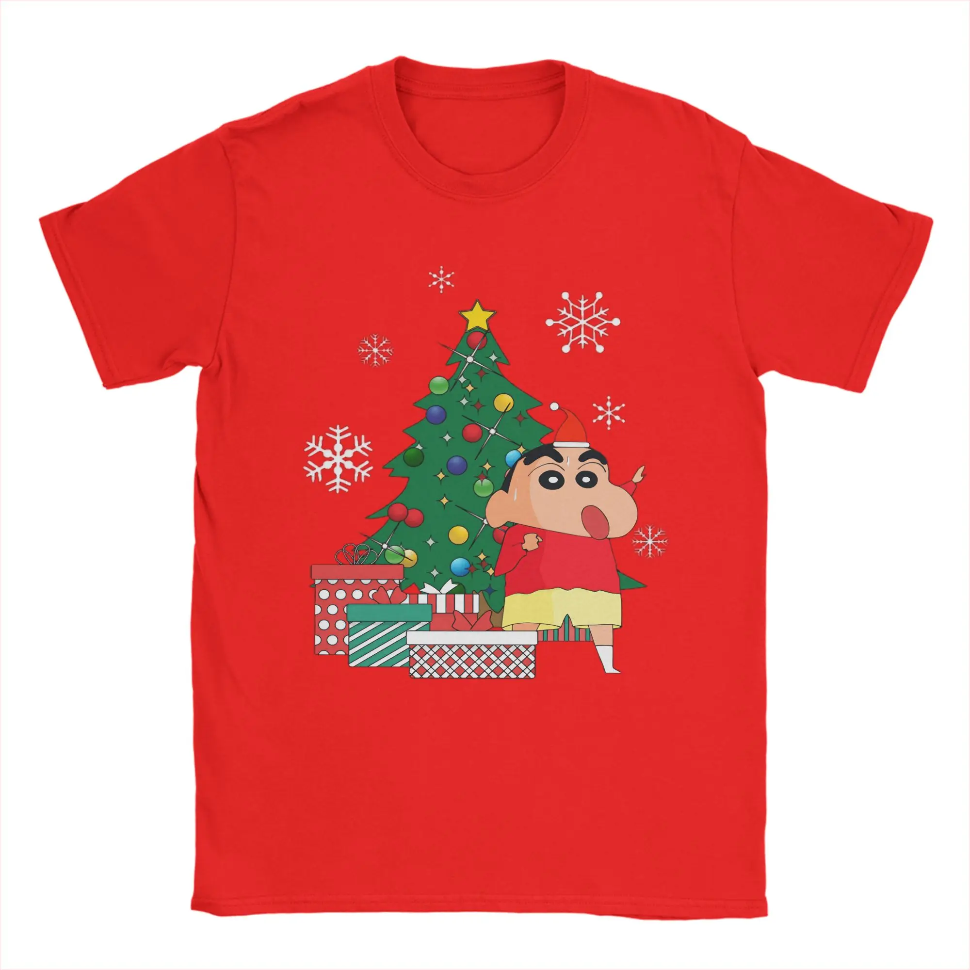 Crayon Shin-chan Around The Christmas Tree T Shirts Men Women 100% Cotton Funny T-Shirts O Neck  Tees Short Sleeve Clothes