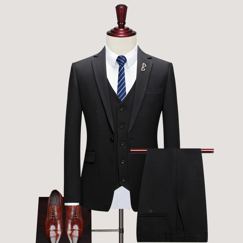 S-5XL Jacket Vest Pants Leisure Office Official Business Men\'s Casual Suit Bride\'s Wedding Dress Party Suit Black Brown Gray