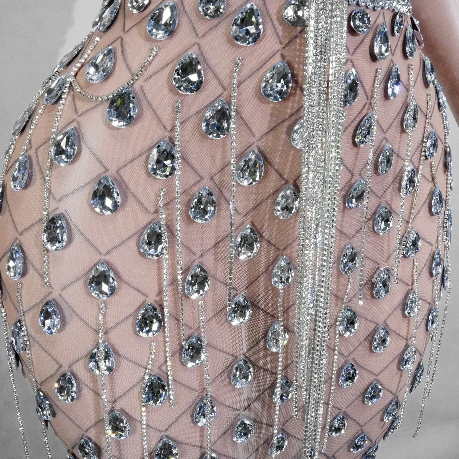 Glitzer Silber Kristall Lange Kleider Abend Party Sänger Beyonce Kostüm Look Drag Geburtstag Club Show Feiern Gogo Body Outfit