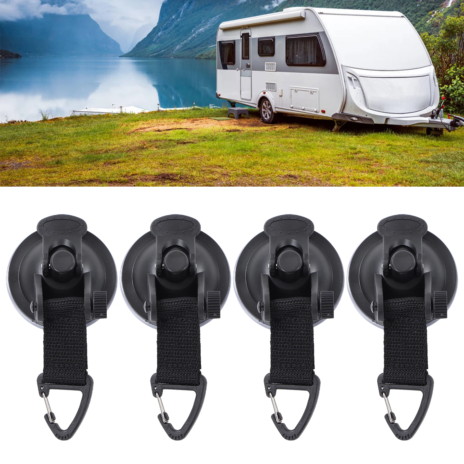 Juego de 4 Ventosas Multiusos para Coche, Ventosas de Alta Resistencia con Correas de Nylon ABS Antideslizantes para Tiendas de Campaña y Automóviles