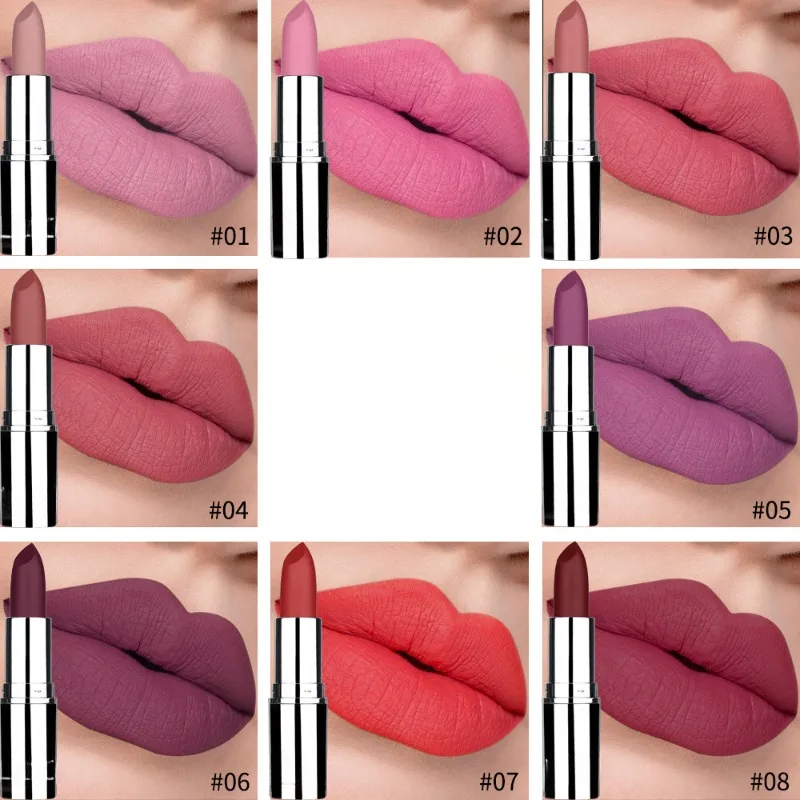 Rossetto opaco a pallottola da 8 colori Rossetto in velluto impermeabile a lunga durata Facile da indossare Trucco nutriente Batom nudo