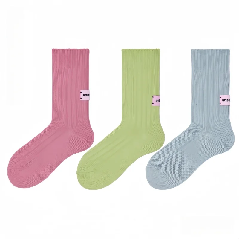 Winter Women's Solid Color High Knit Socks Korean Style School Girls Long Socks for Snow Boots Basic Daily Wear