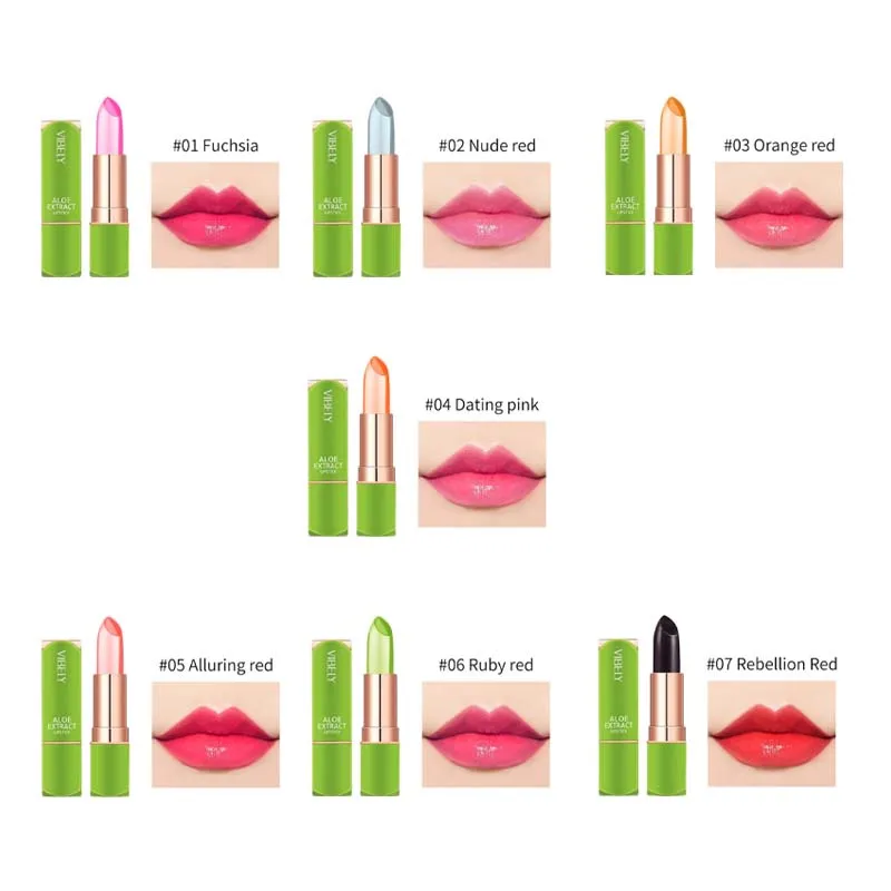 7 Color Aloe Vera Moisturizing Lipstick Long Lasting Nouritious Lip Balm Temperature Changing Color Lipgloss Lip Makeup Comestic