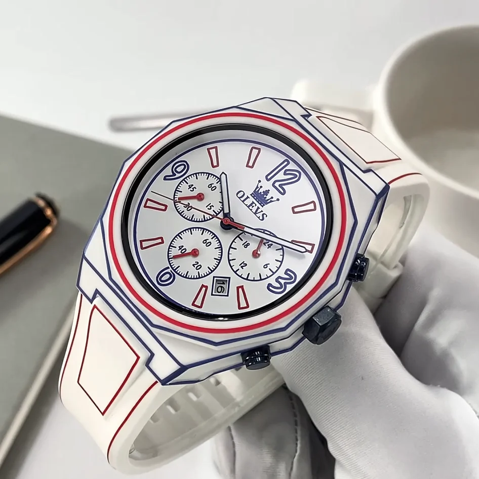 OLEVS Mens Watch Original Business Quartz Watch Sport Waterproof Luminous Silicone Multifunctional Watches For Man Comic Style
