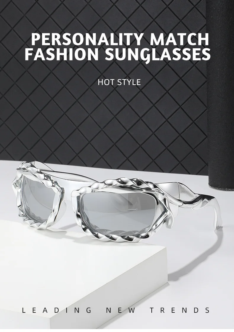 Trendige Techwear-Style Unregelmäßige Sonnenbrille, Nischendesign, Sonnenschutz & Blendschutz, Vielseitige Sonnenbrille 68192 – Detail 4