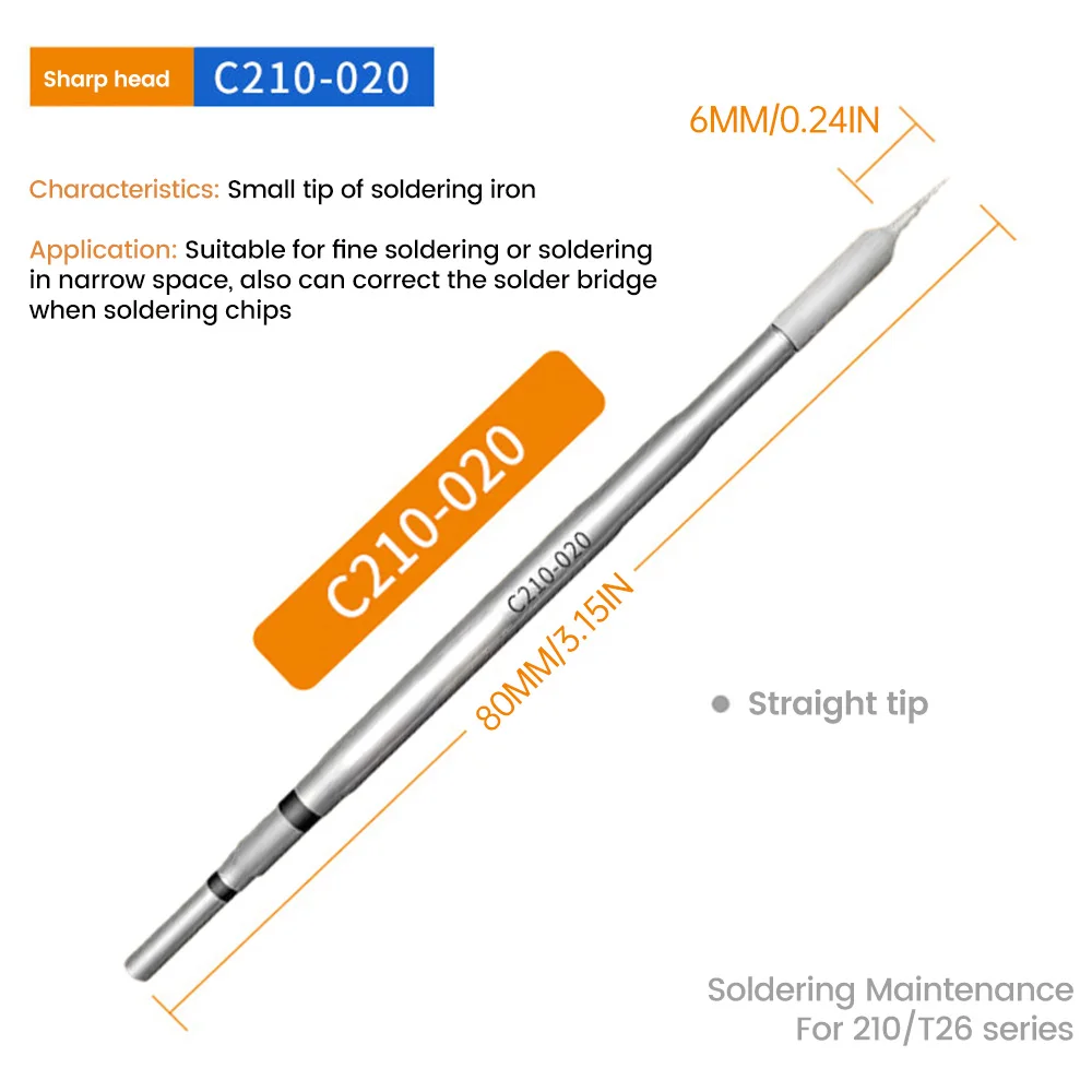 범용 납땜 다리미 팁, JBC T26 납땜 스테이션, 가열 심지 엘보 팁, T형 용접 팁, C210